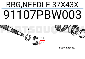 Honda 91107PBW003 BRG,NEEDLE 37X43X
