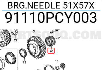 Honda 91110PCY003 BRG,NEEDLE 51X57X
