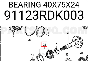 Honda 91123RDK003 BEARING 40X75X24