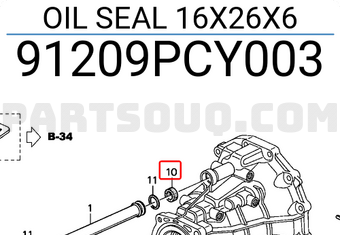 Honda 91209PCY003 OIL SEAL 16X26X6