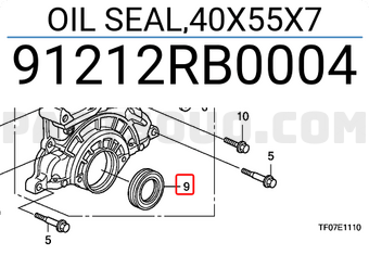 Honda 91212RB0004 OIL SEAL,40X55X7