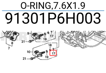 Honda 91301P6H003 O-RING,7.6X1.9