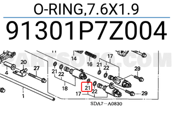 Honda 91301P7Z004 O-RING,7.6X1.9