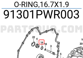 Honda 91301PWR003 O-RING,16.7X1.9