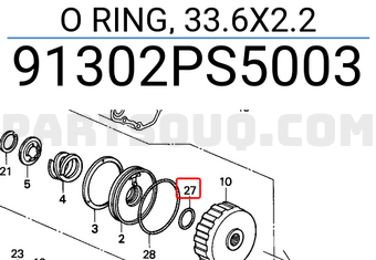 Honda 91302PS5003 O RING, 33.6X2.2