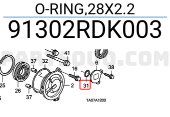 Honda 91302RDK003 O-RING,28X2.2