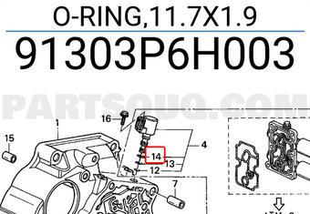 Honda 91303P6H003 O-RING,11.7X1.9