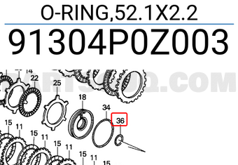 Honda 91304P0Z003 O-RING,52.1X2.2