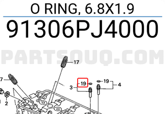 Honda 91306PJ4000 O RING, 6.8X1.9