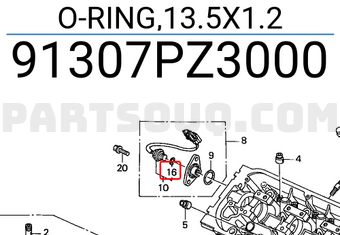 Honda 91307PZ3000 O-RING,13.5X1.2