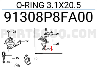 Honda 91308P8FA00 O-RING 3.1X20.5