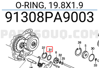 Honda 91308PA9003 O-RING, 19.8X1.9