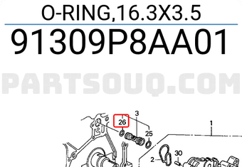 Honda 91309P8AA01 O-RING,16.3X3.5