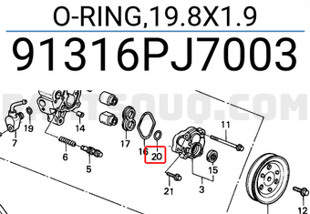 Honda 91316PJ7003 O-RING,19.8X1.9