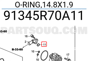 Honda 91345R70A11 O-RING,14.8X1.9