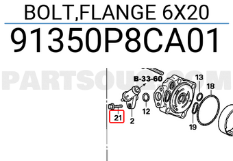 Honda 91350P8CA01 BOLT,FLANGE 6X20