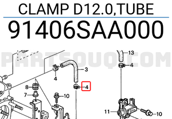 Honda 91406SAA000 CLAMP D12.0,TUBE