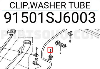 Honda 91501SJ6003 CLIP,WASHER TUBE