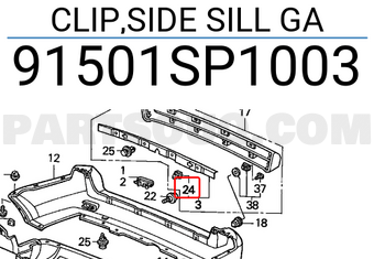 Honda 91501SP1003 CLIP,SIDE SILL GA