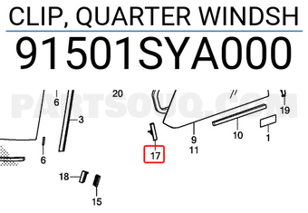 Honda 91501SYA000 CLIP, QUARTER WINDSH