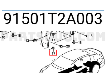 Honda 91501T2A003 CLIP, INNER FENDER