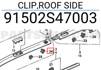 Honda 91502S47003 CLIP,ROOF SIDE