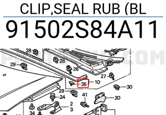 Honda 91502S84A11 CLIP,SEAL RUB (BL