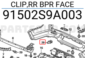 Honda 91502S9A003 CLIP,RR BPR FACE