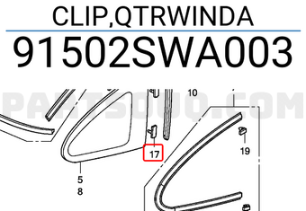 Honda 91502SWA003 CLIP,QTRWINDA