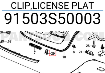 Honda 91503S50003 CLIP,LICENSE PLAT