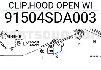 Honda 91504SDA003 CLIP,HOOD OPEN WI