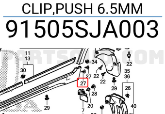 Honda 91505SJA003 CLIP,PUSH 6.5MM