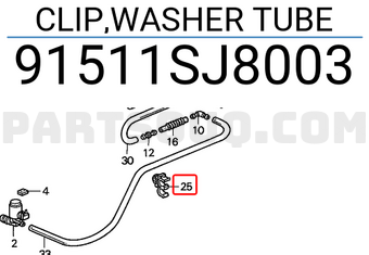 Honda 91511SJ8003 CLIP,WASHER TUBE
