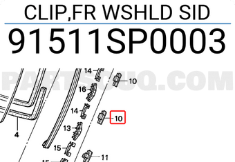 Honda 91511SP0003 CLIP,FR WSHLD SID