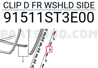 Honda 91511ST3E00 CLIP D FR WSHLD SIDE