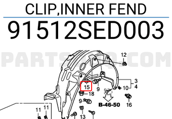 Honda 91512SED003 CLIP,INNER FEND