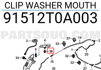 Honda 91512T0A003 CLIP WASHER MOUTH