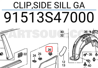 Honda 91513S47000 CLIP,SIDE SILL GA
