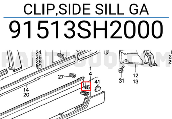 Honda 91513SH2000 CLIP,SIDE SILL GA