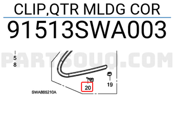 Honda 91513SWA003 CLIP,QTR MLDG COR