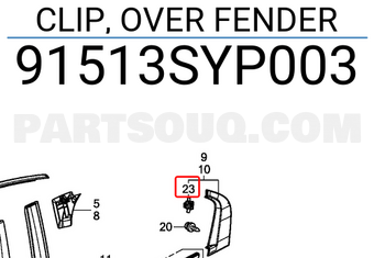 Honda 91513SYP003 CLIP, OVER FENDER