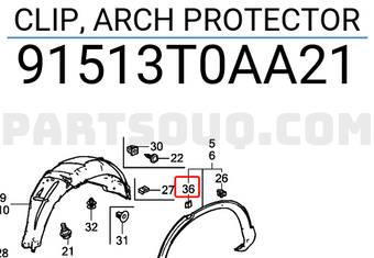 Honda 91513T0AA21 CLIP, ARCH PROTECTOR