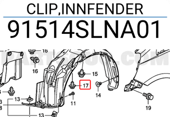 Honda 91514SLNA01 CLIP,INNFENDER