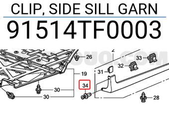 Honda 91514TF0003 CLIP, SIDE SILL GARN
