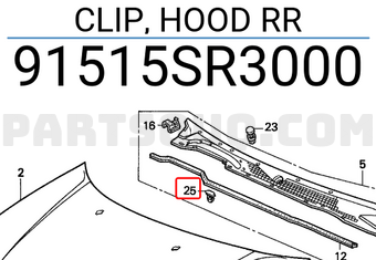 Honda 91515SR3000 CLIP, HOOD RR