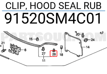 Honda 91520SM4C01 CLIP, HOOD SEAL RUB
