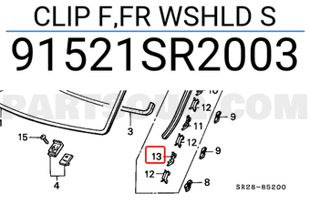 Honda 91521SR2003 CLIP F,FR WSHLD S