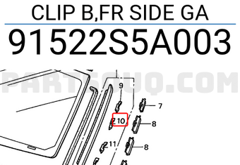 Honda 91522S5A003 CLIP B,FR SIDE GA