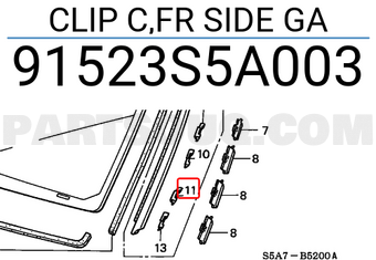 Honda 91523S5A003 CLIP C,FR SIDE GA