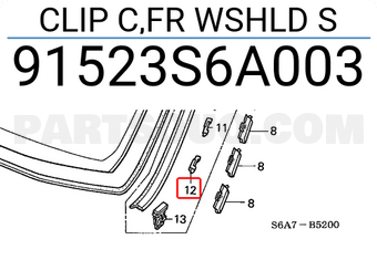 Honda 91523S6A003 CLIP C,FR WSHLD S